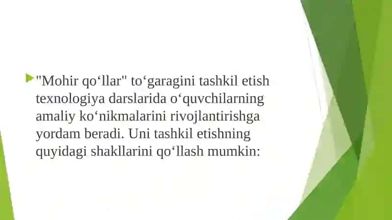Mohirqo‘llar to‘garagini tashkilotish usullari 2