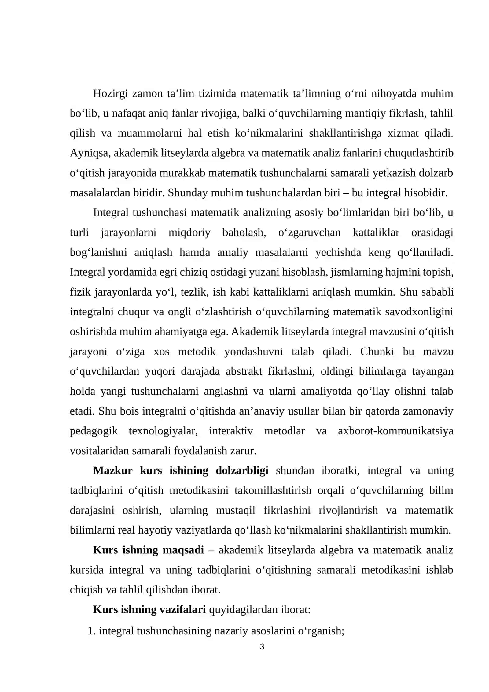 Akademik litseylarda algebra va matematik analiz kursida integral va uning tadbiqlarini o'qitish metodikasi 2