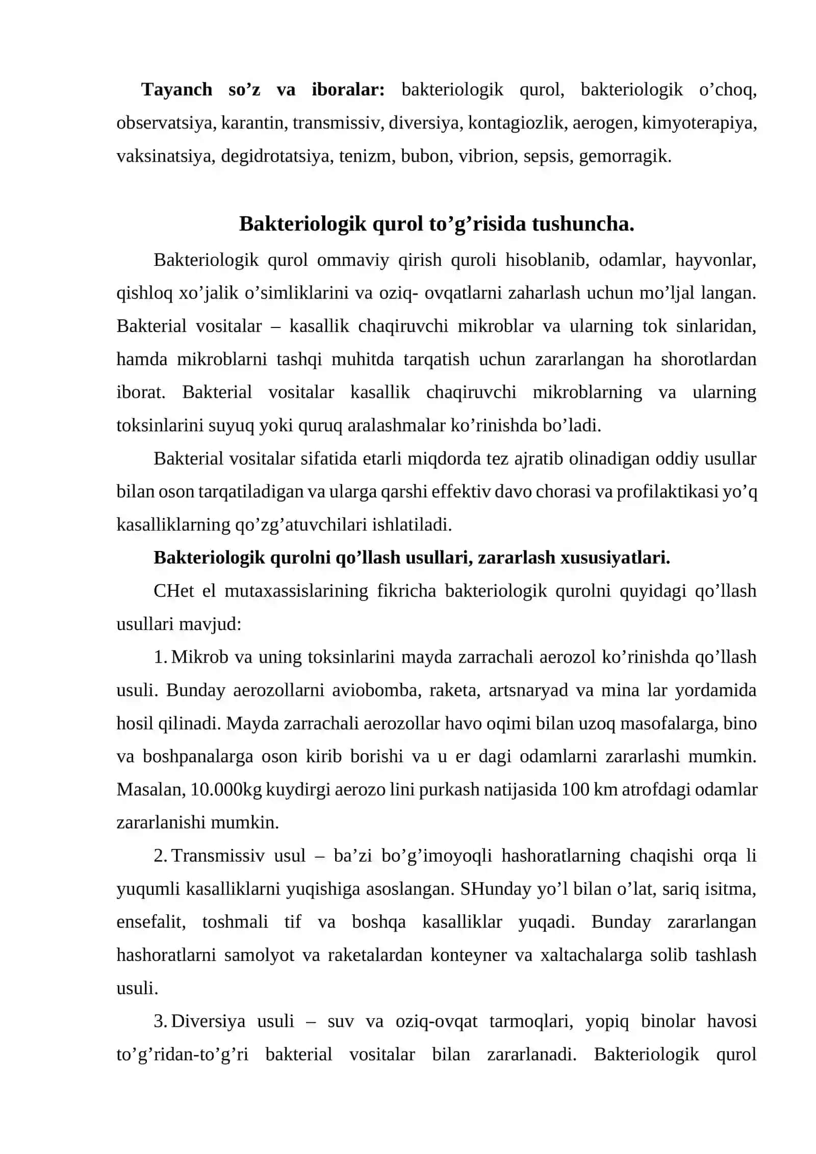 Bakteriologik qurol. O’ta xavfli infeksiyalar 2