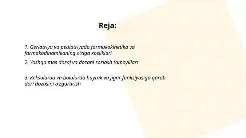 Geriatriya va pediatriya amaliyotida qo‘llaniladigan dori vositalari 2