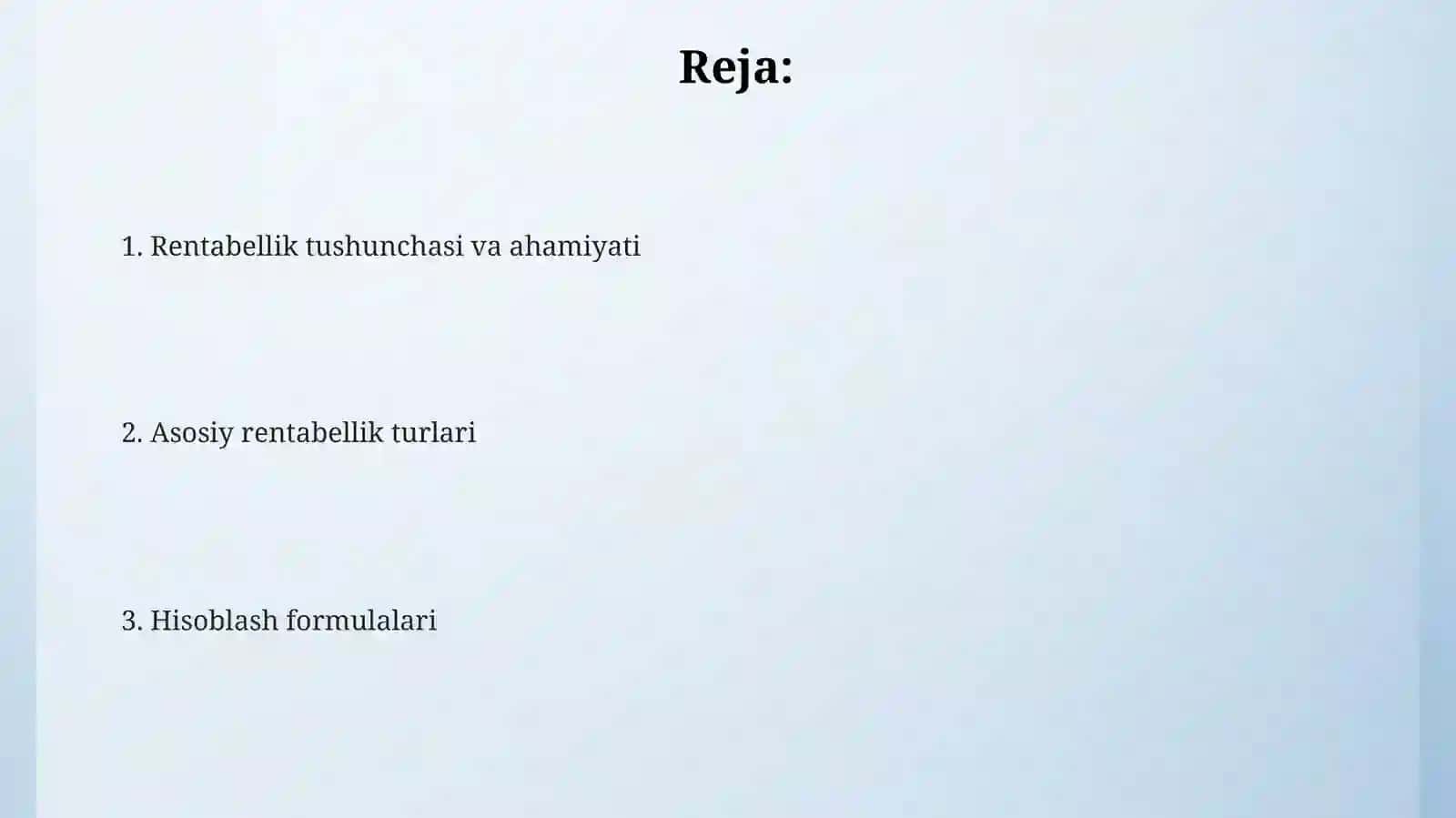 Rentabellik koʻrsatgichlari mavzusida 2
