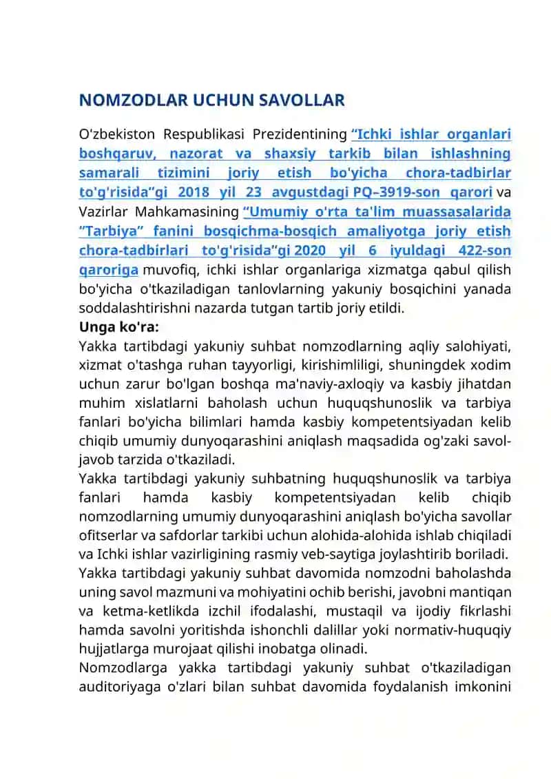 ICHKI ISHLARGA KIRIVCHILAR UCHUN PSIXOLOGIK TESTLAR TO`PLAMI 2