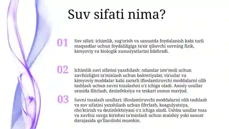 Ichimlik Suvining Sifatini Yaxshilashdagi Asosiy Usullar 2