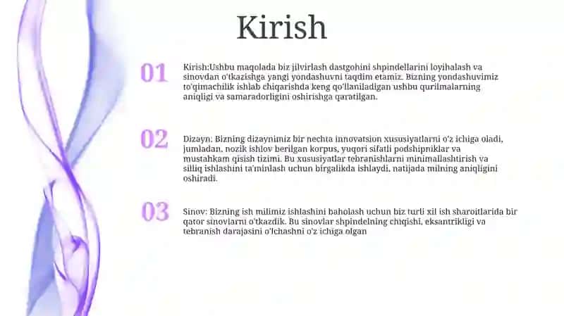 Jilvirlash Dastgohini Shpindellarini Ishlab Chiqish Va Sinash 2