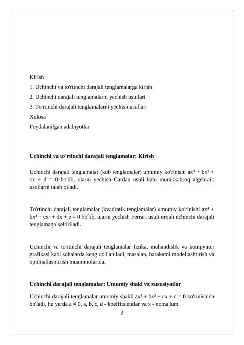 Uchinchi va tortinchi tartibli tenglamalar 2