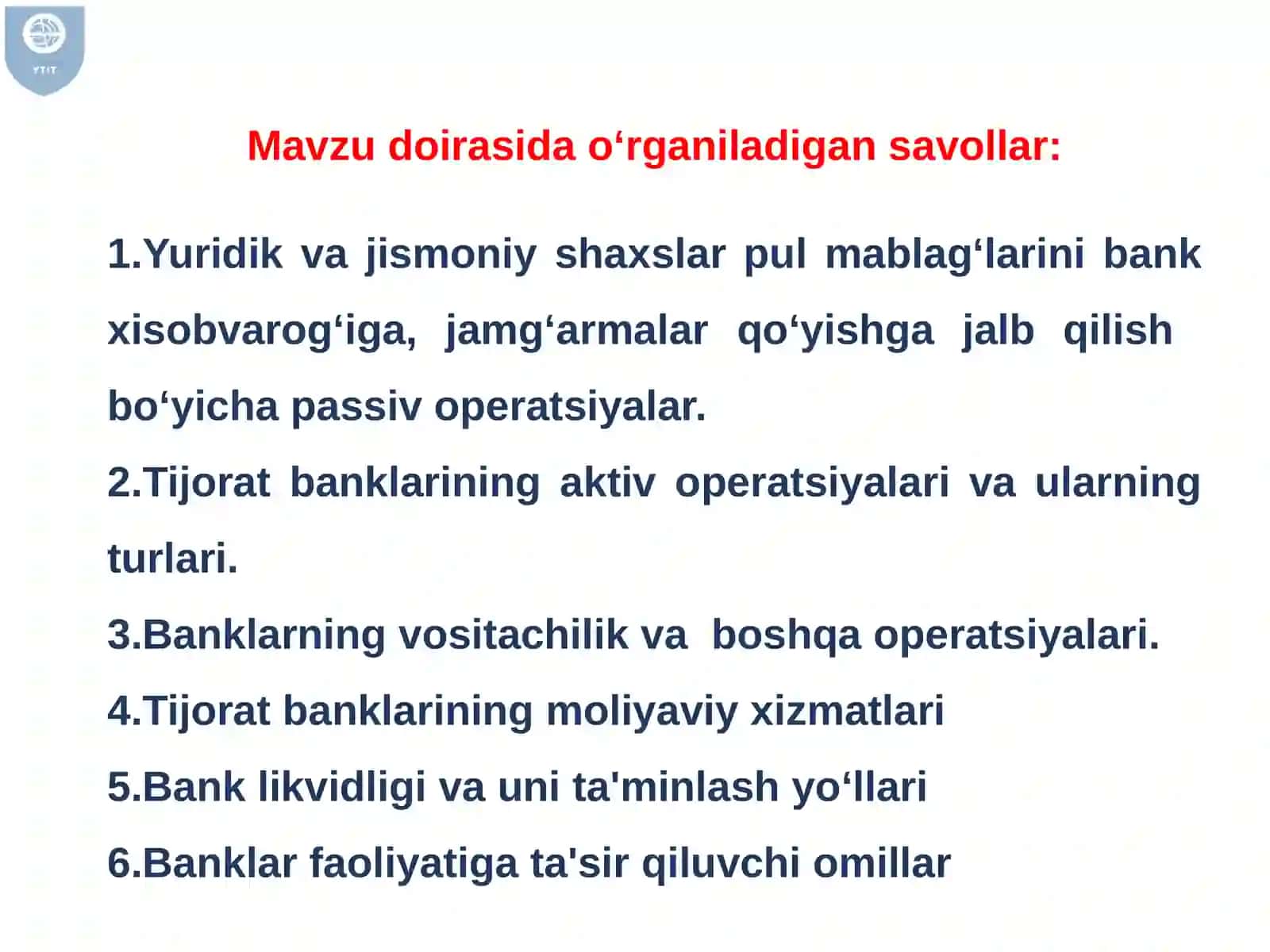Tijorat banklarining aktiv va passiv operatsiyalari 2
