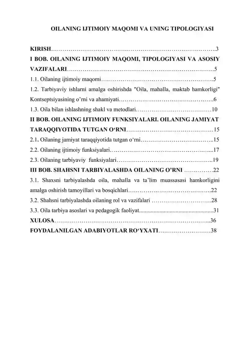 Oilaning ijtimoiy maqomi va uning tipologiyasi. 2