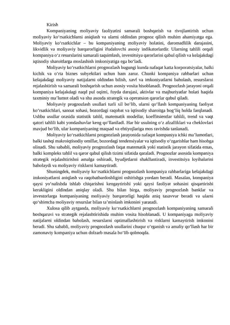 Moliyaviy ko‘rsatkichlarni prognozlashning asosiy usullari 2