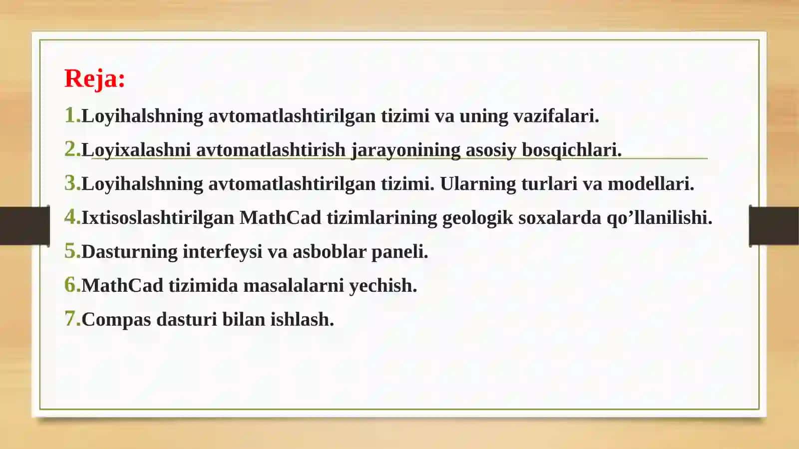 Zamonaviy avtomatlashtirilgan loyihalash tizimlari 2