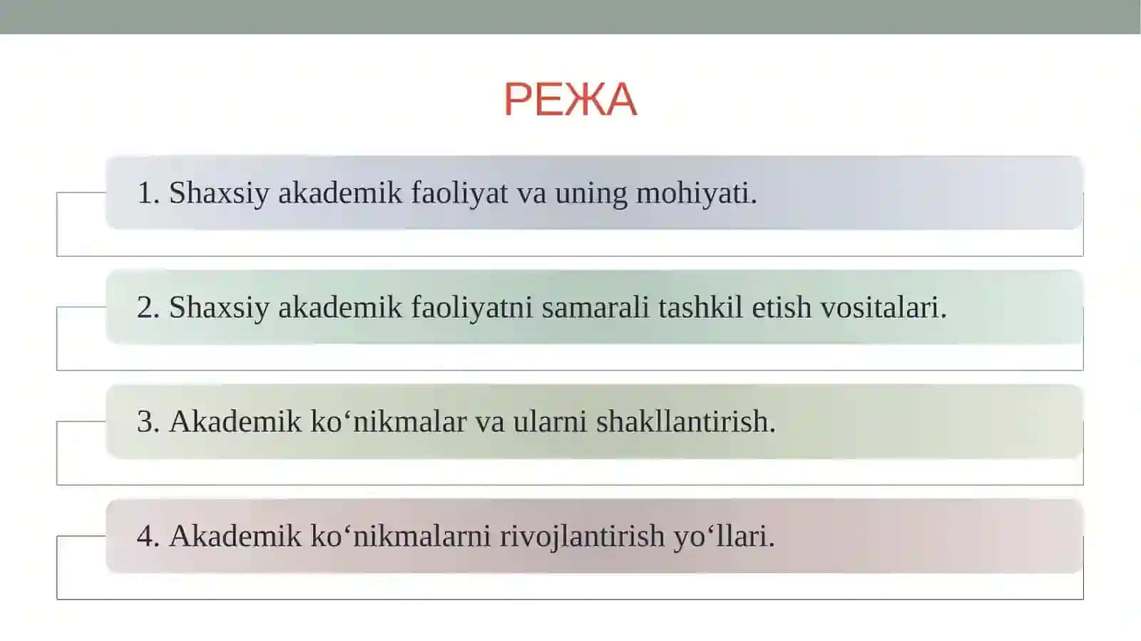 «AKADEMIK KO‘NIKMALAR VA KASBIY KOMPETENTLIK» fanidan TAQDIMOT 2