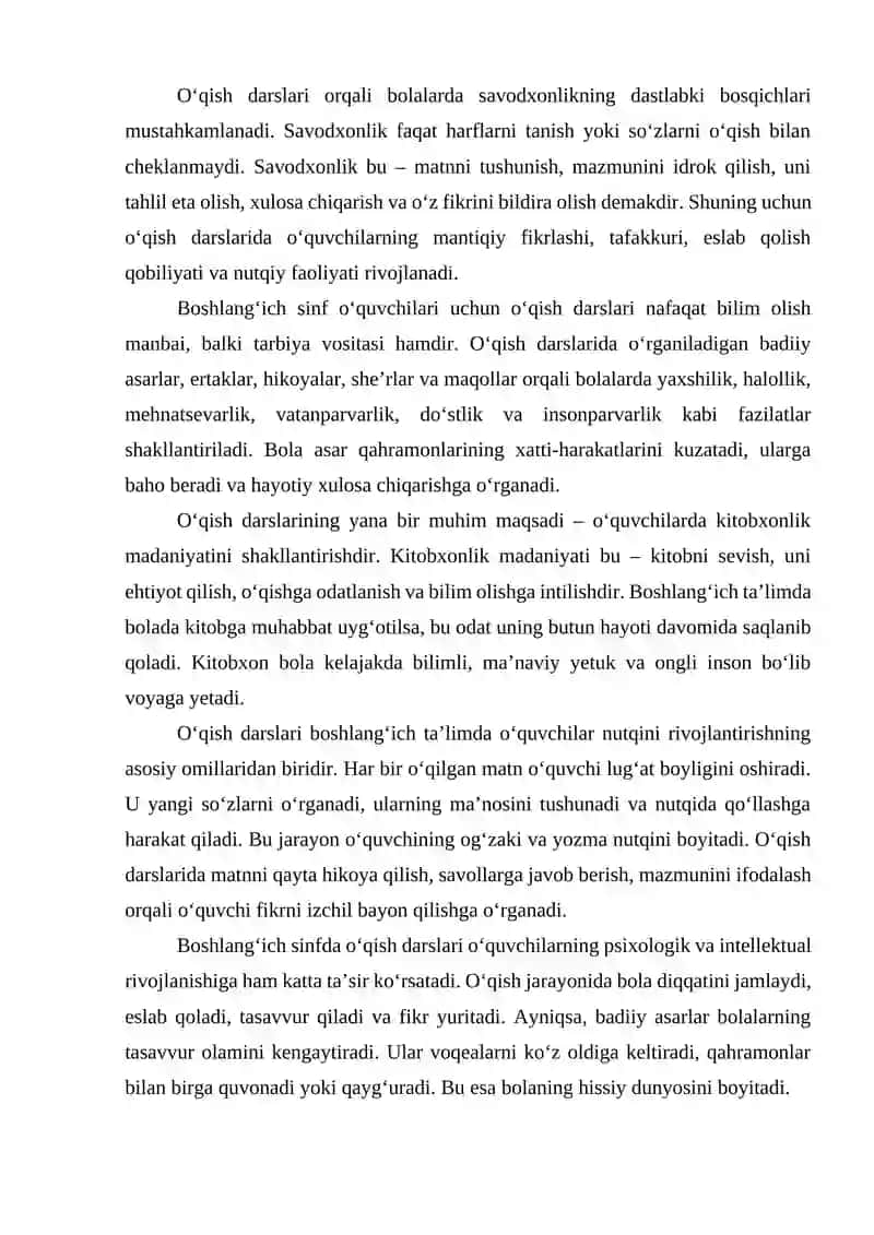 O‘qish darslarining maqsad va vazifalari, ta’limiy-tarbiyaviy ahamiyati 2