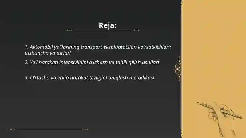 Avtomobil yoʻllarining transport ekspluatatsion korsatkichlarini rejalashtirish va baholash 2