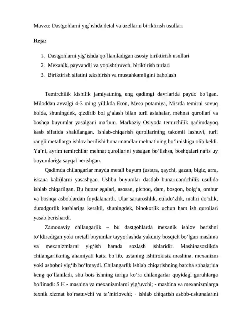 Dastgohlarni yig'ishda detal va uzellarni biriktirish usullari 2