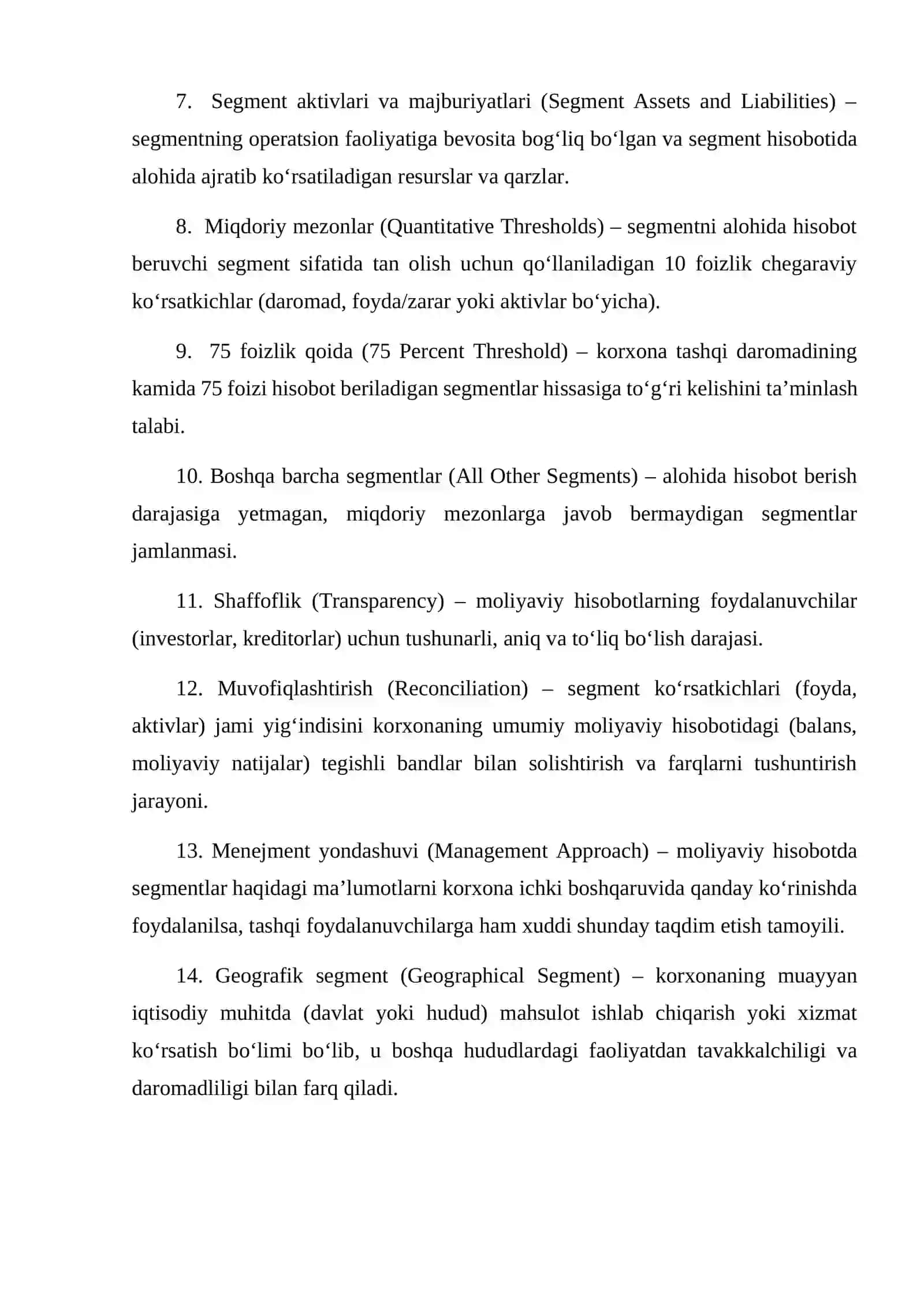 Operatsion segmentlar va moliyaviy hisobotlarni takomillashtirish (GLOSSARIY) 2