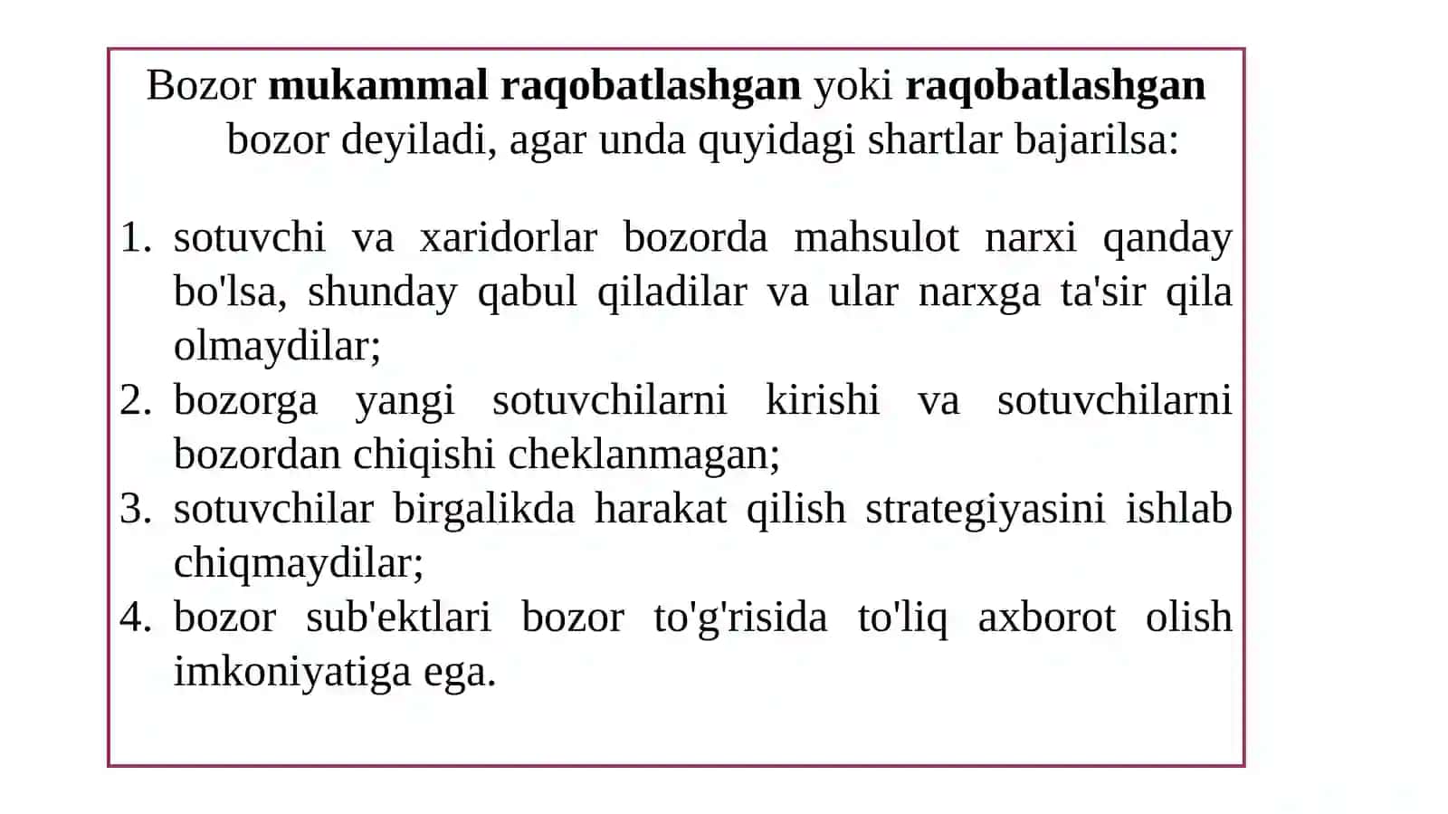 Raqobatlashgan bozorda, qisqa muddatli oraliqda firma foydasini maksimallashtirish va uning taklifi 2