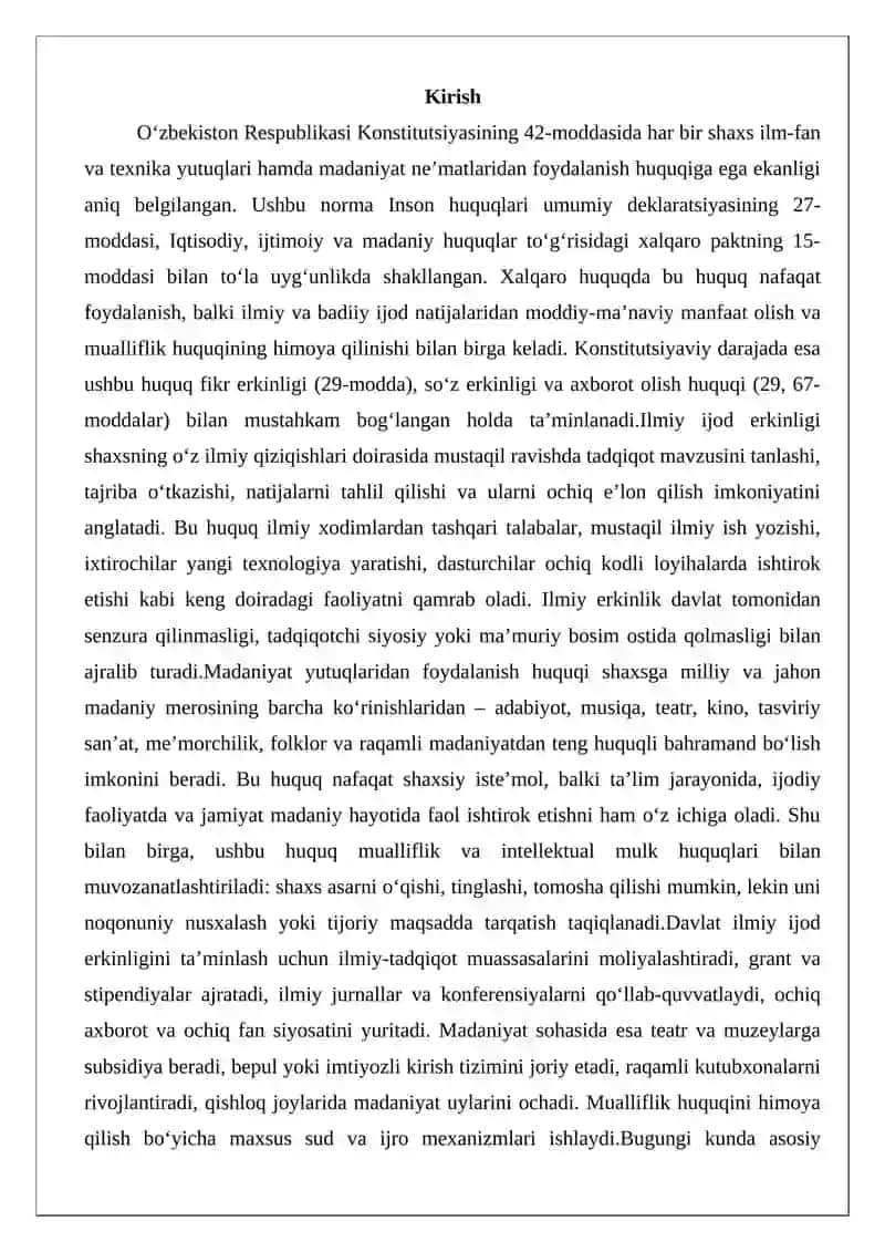 Insonning ilmiy ijod erkinligi va madaniyat yutuqlaridan foydalanish huquqi tasnifi 2