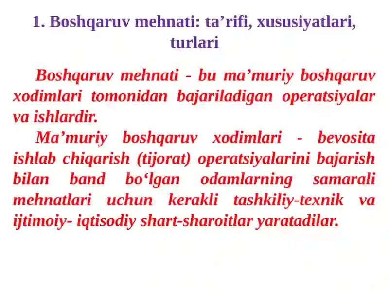 BOSHQARUV MEHNATINI TASHKIL ETISH 2