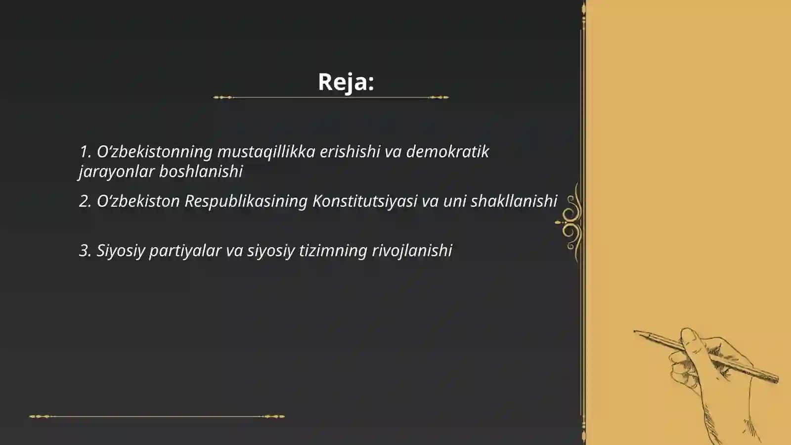 O‘zbekistonda demokratik, fuqarolik jamiyati asoslarining shakllanishi, amalga oshirilgan siyosiy islohotlar 2