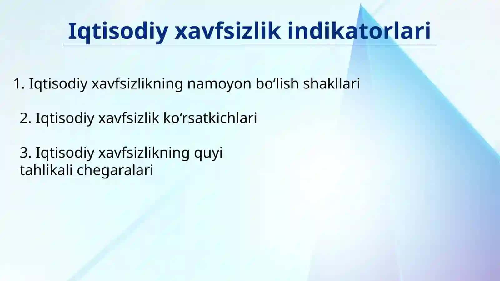 Iqtisodiy xavfsizlik indikatorlari 2