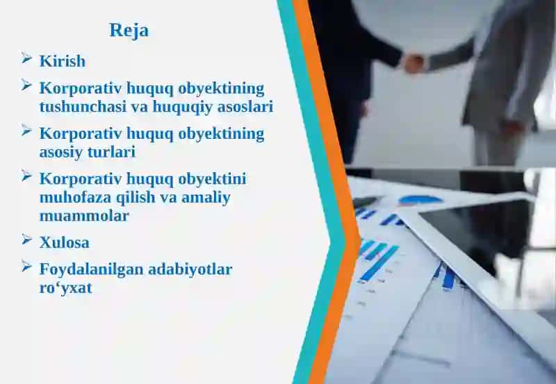 Korporativ huquqining obyektlari 2