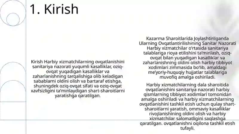 Qo'Shinlarni Kazarma Va Dala Sharoitlarida Joylashtirilganda Ularning Ovqatlantirilishining Sanitar Nazorati 2