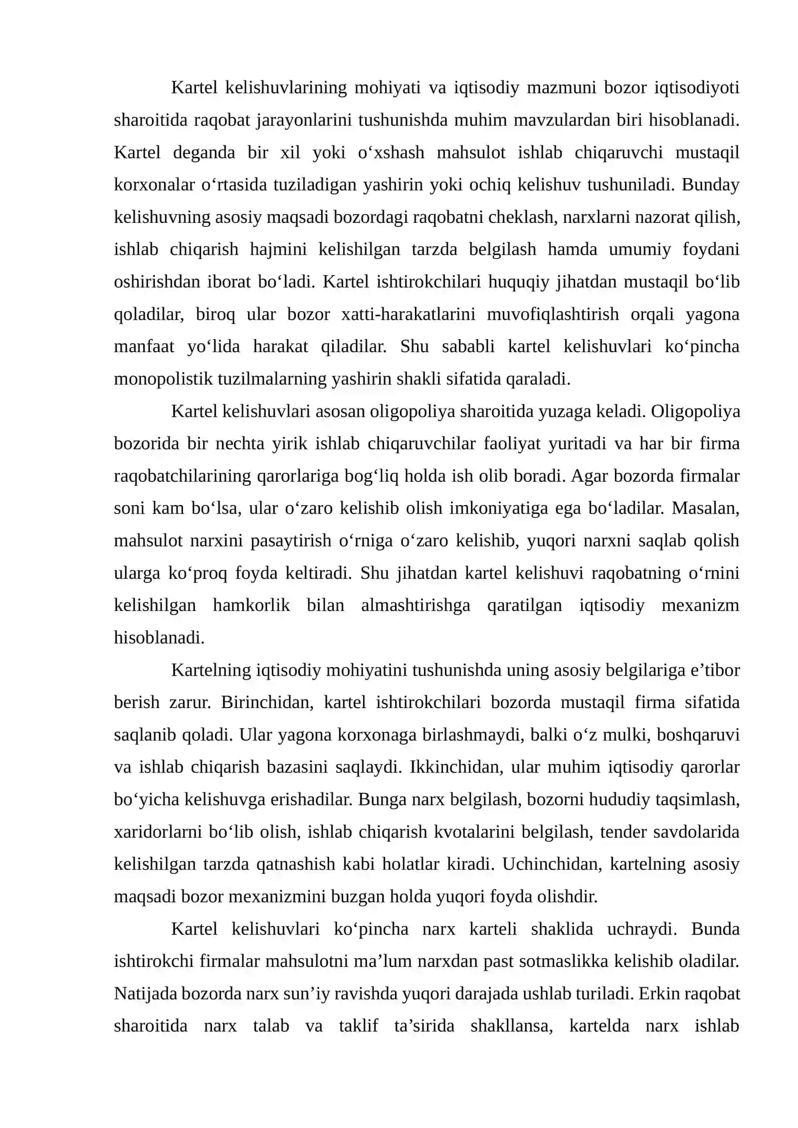 Kartel kelishuvlari va ularning barqarorlik shartlari 2