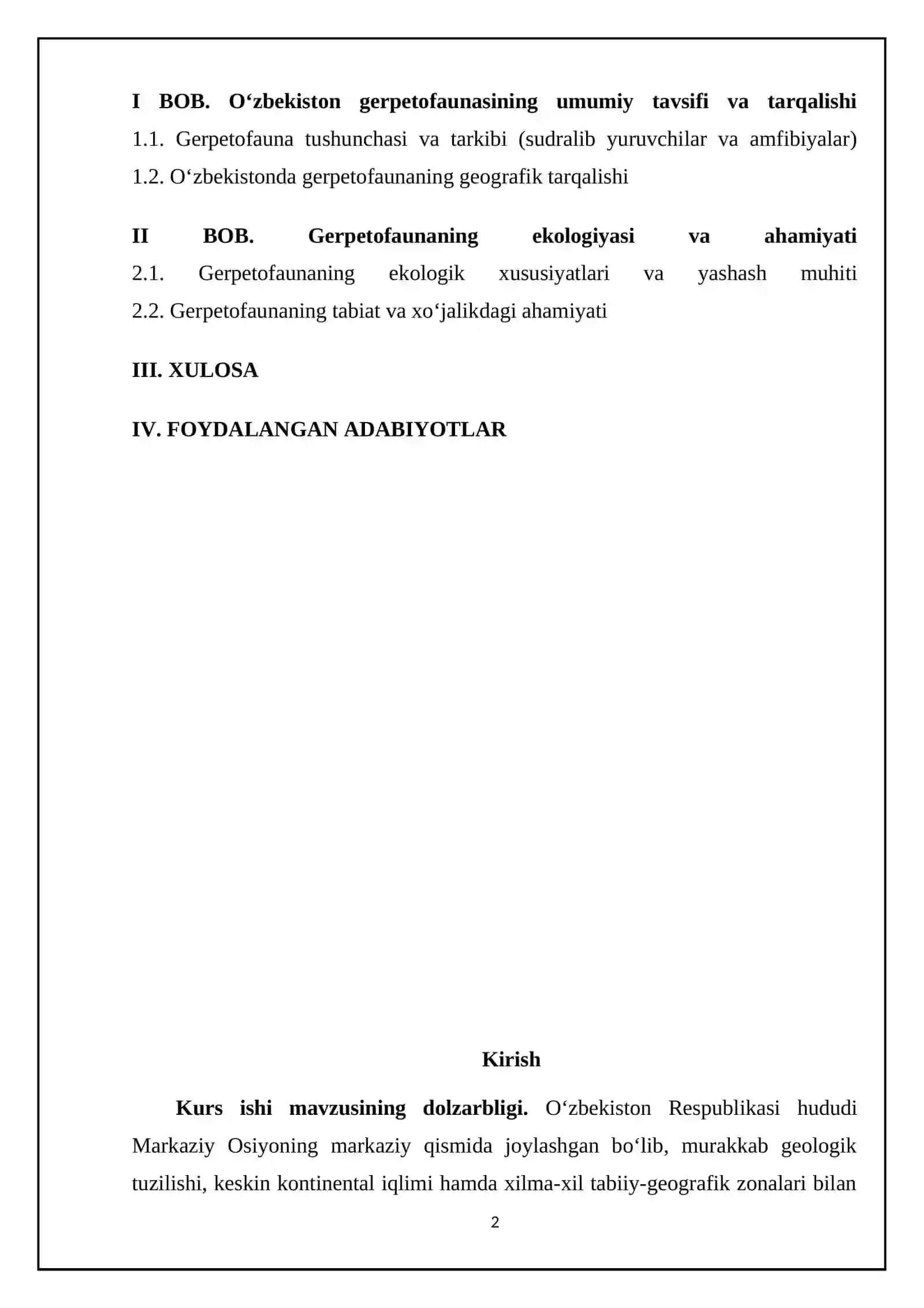O‘zbekiston gerpetofaunasi: tarqalishi, ekologiyasi va ahamiyati 2