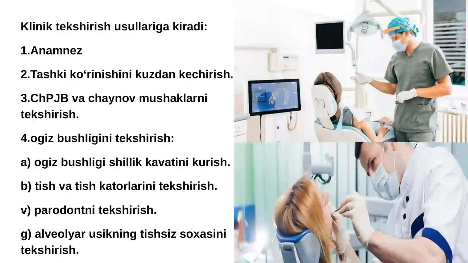 Ortopedik stomatologiyada bemorlarni asosiy tekshirish usullari 2