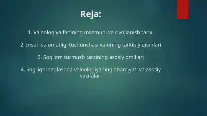 VALEOLOGIYA-SOG’LIQNI SAQLASH TO’G’RISIDAGI FAN 2
