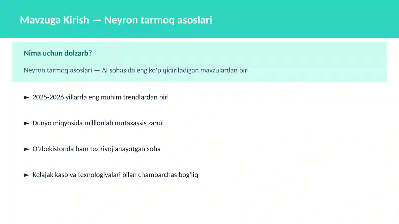 DEEP LEARNING VA NEYRON TARMOQLAR 2