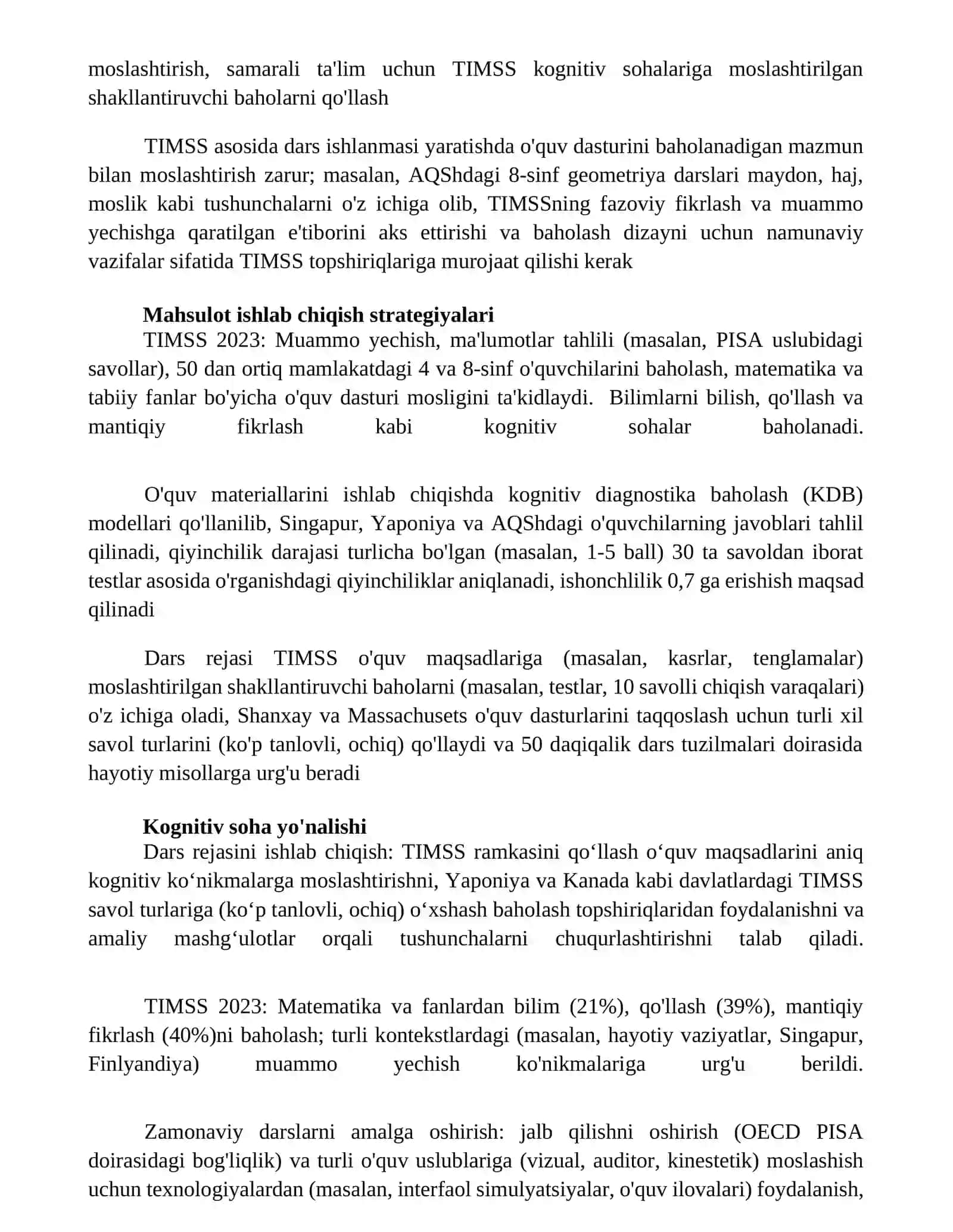 TIMSS xalqaro baholash dasturi asosida zamonaviy darslarni loyihalashtirish 2