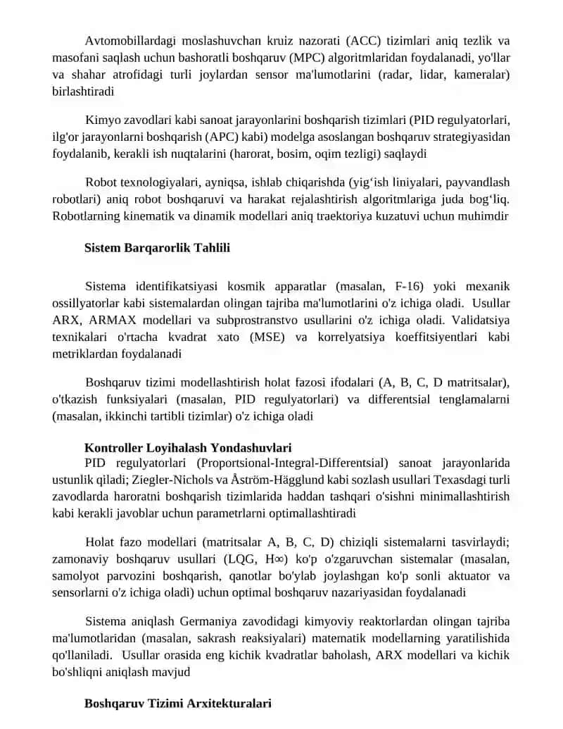 Moslashuvchan Boshqaruv Tizimlari 2