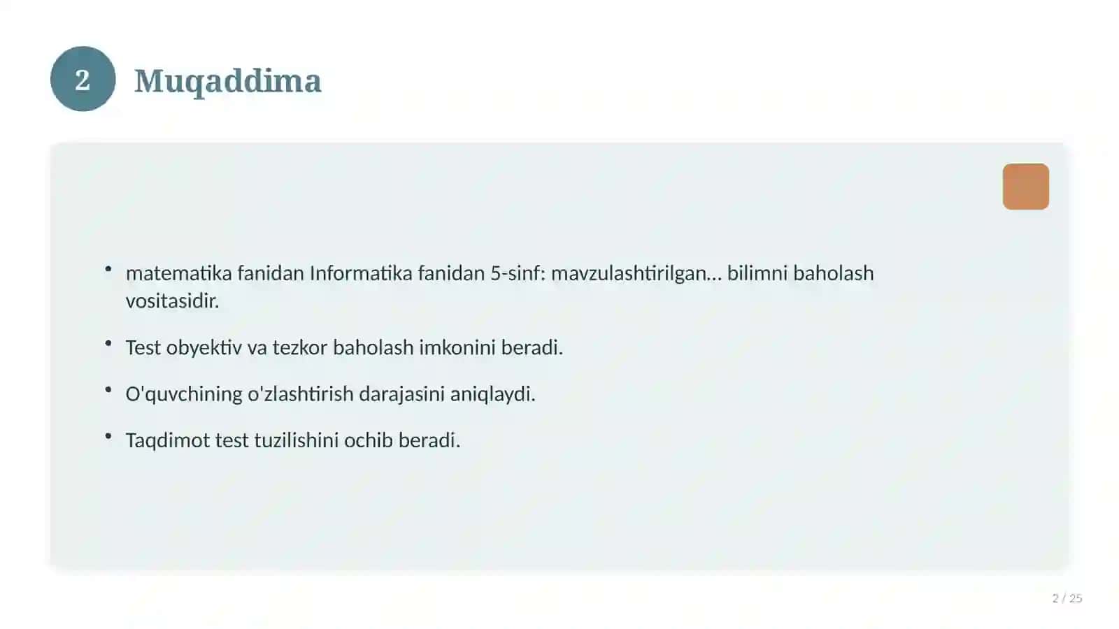 Informatika fanidan 5-sinf: mavzulashtirilgan nazorat ishi va tahlil 2