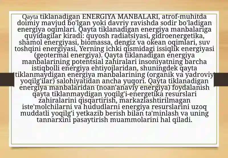 Qayta tiklanadigan energiya manbalarini oshirish 2