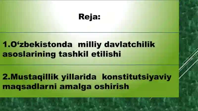 O’zbekiston Respublikasida Milliy davlatchilikning shakllanishi va rivojlanishi 2
