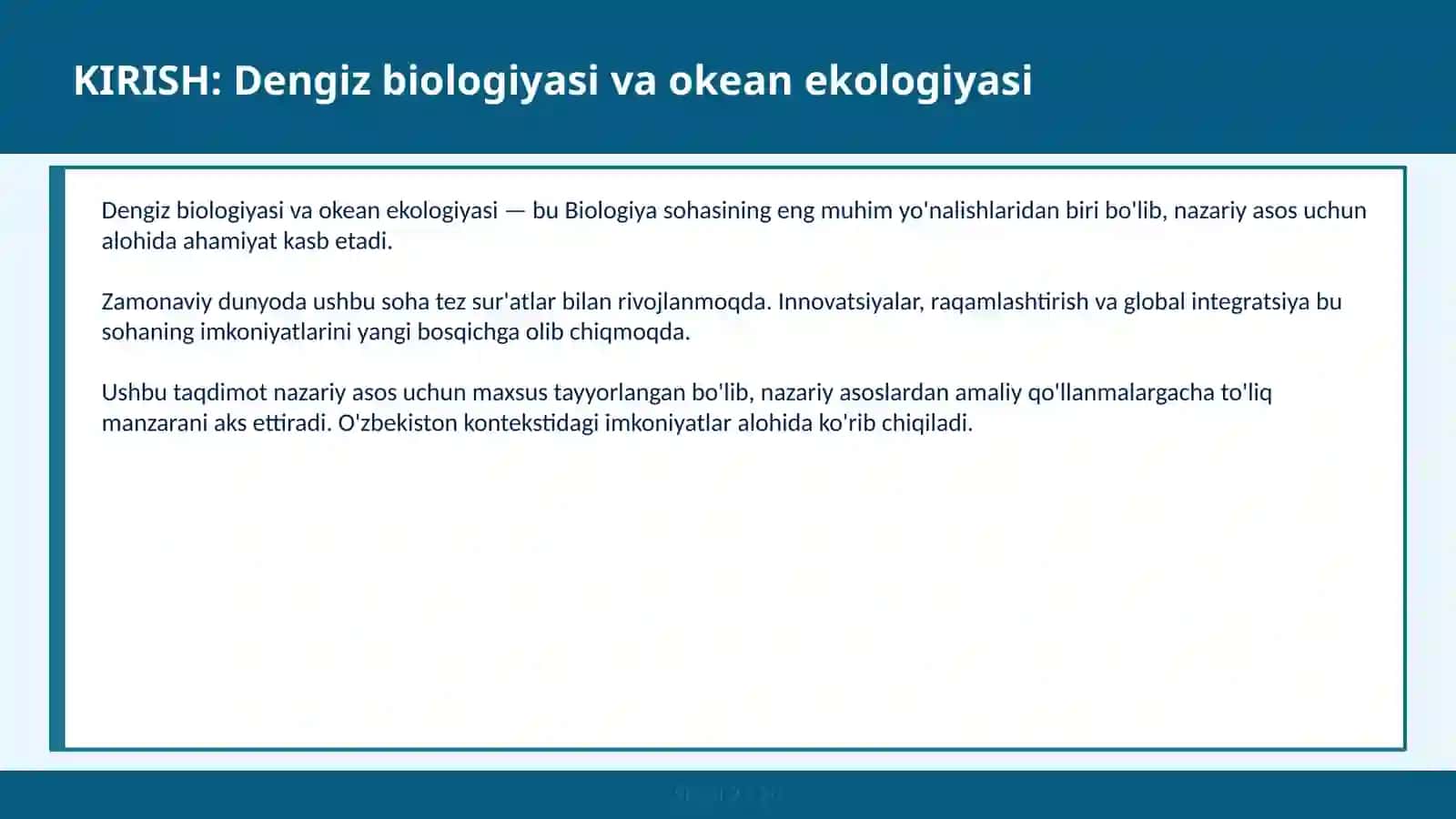Dengiz Biologiyasi va Okean Ekologiyasi 2