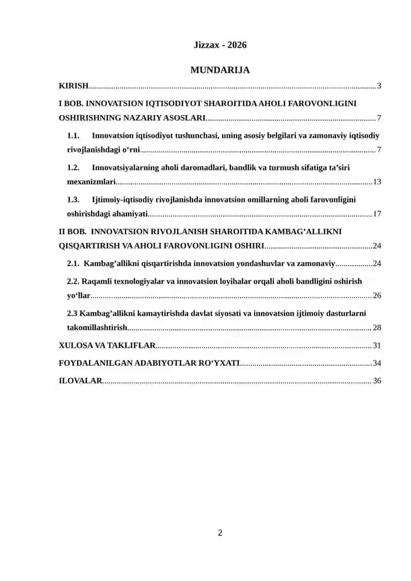 Innovatsion iqtisodiyotning shakllanish sharoitida aholi farovonligini oshirish va kambag’allikni qisqartirish yo’nalishlari 2