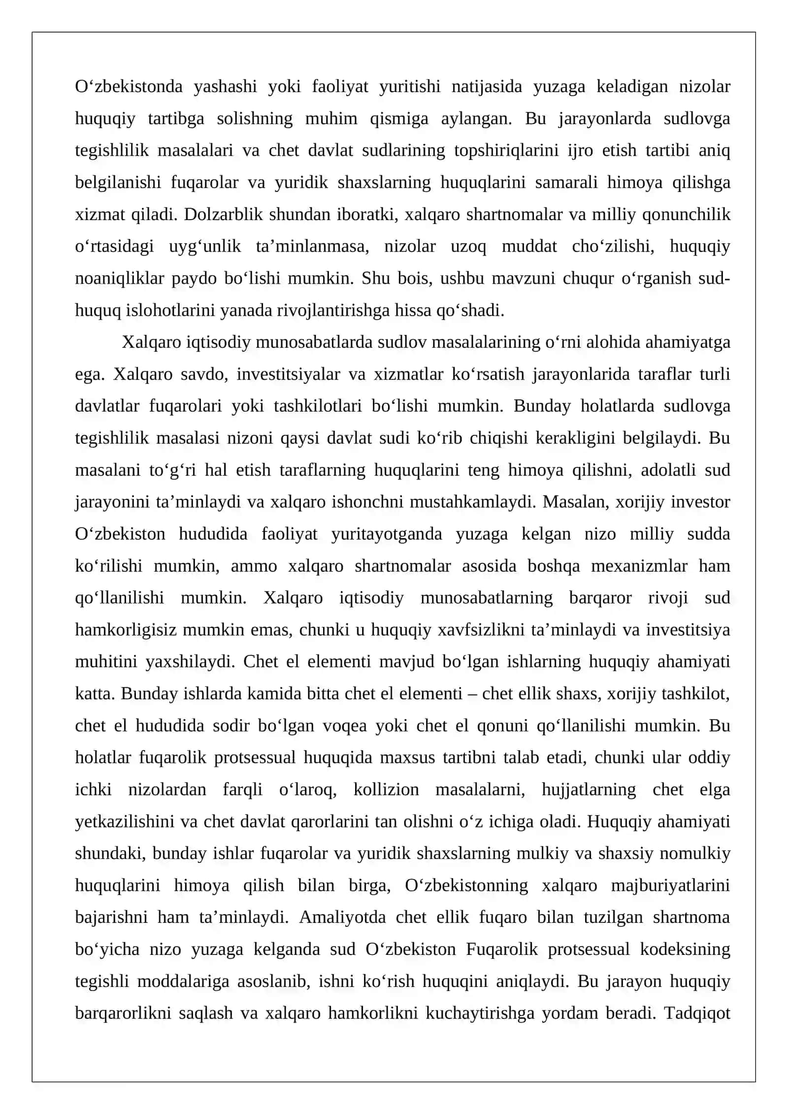 Chet ellik shaxslar ishtirokidagi ishlarni ko‘rishda sudlovga tegishlilik masalalari. Chet davlat sudlarining sudga doir topshiriqlarini ijro etish tartibi 2