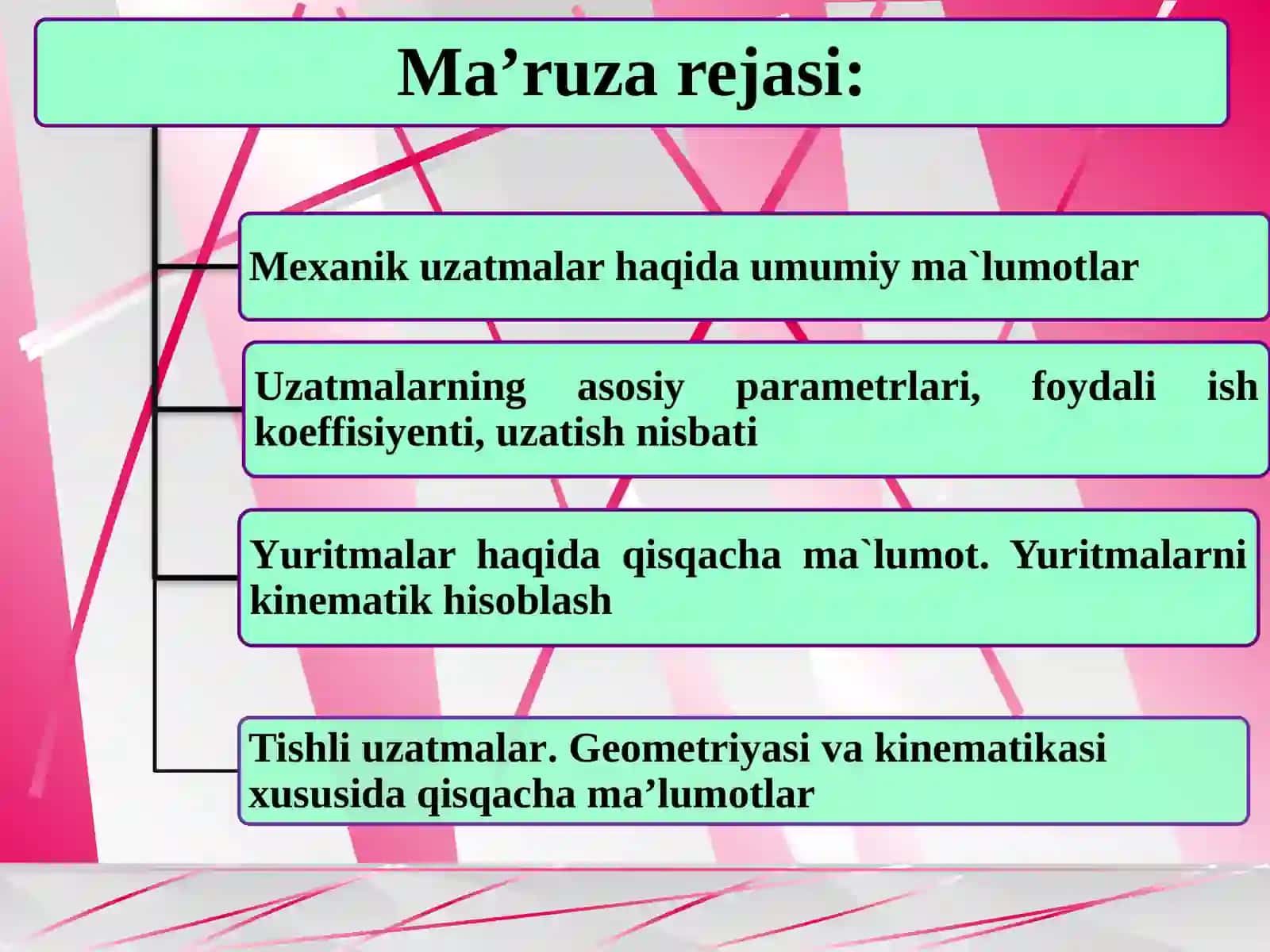 Uzatmalar.Mexanik uzatmalar haqida umumiy ma`lumot­lar 2