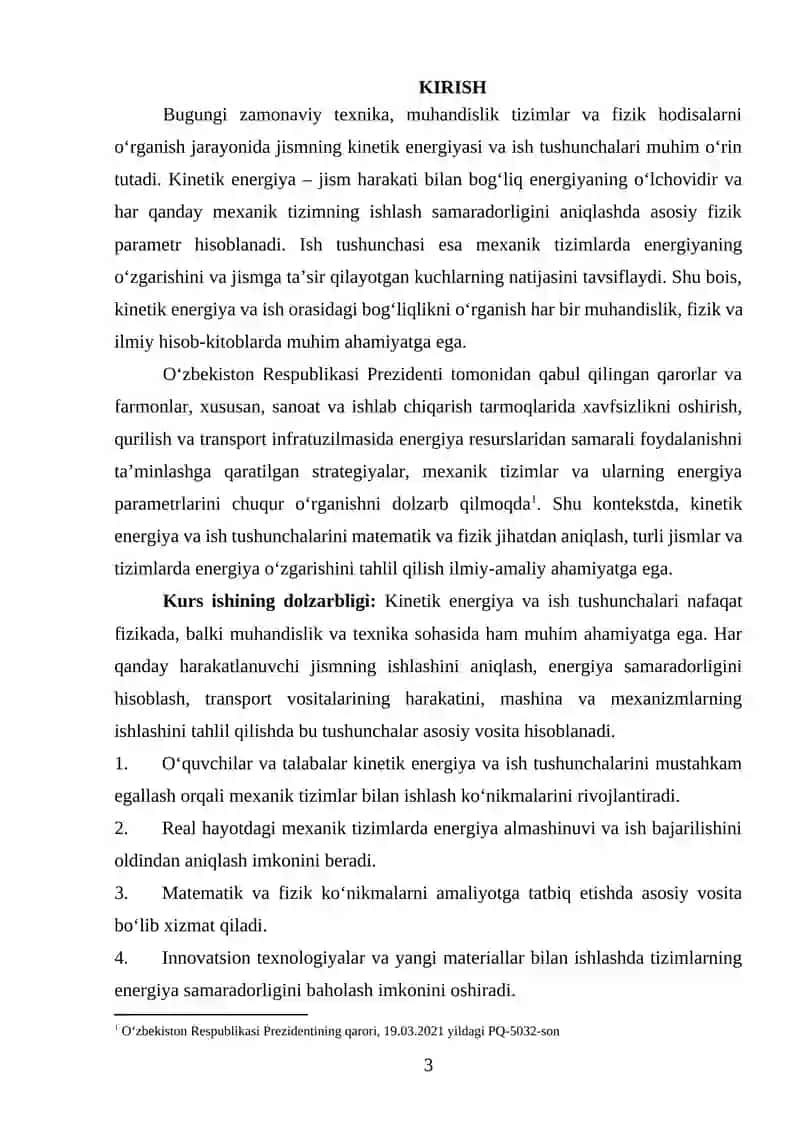 MEXANIK HARAKATDA ISH VA KINETIK ENERGIYA TEOREMASI ASOSIDA TIZIM ENERGIYASINI HISOBLASH 2