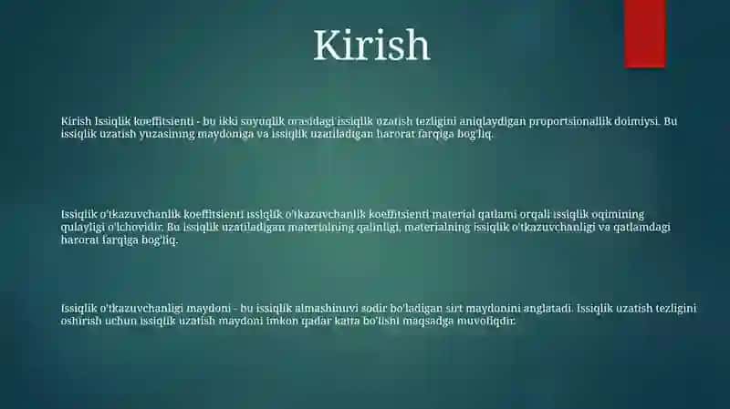 Issiqlik Uzatish Koeffitsiyenti 2