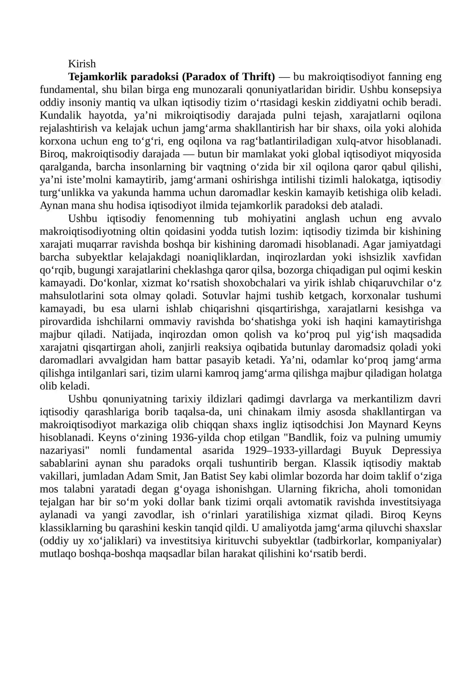 TEJAMKORLIK PARADOKSI: MOHIYATI, SABABLARI VA IQTISODIY OQIBATLARI 2