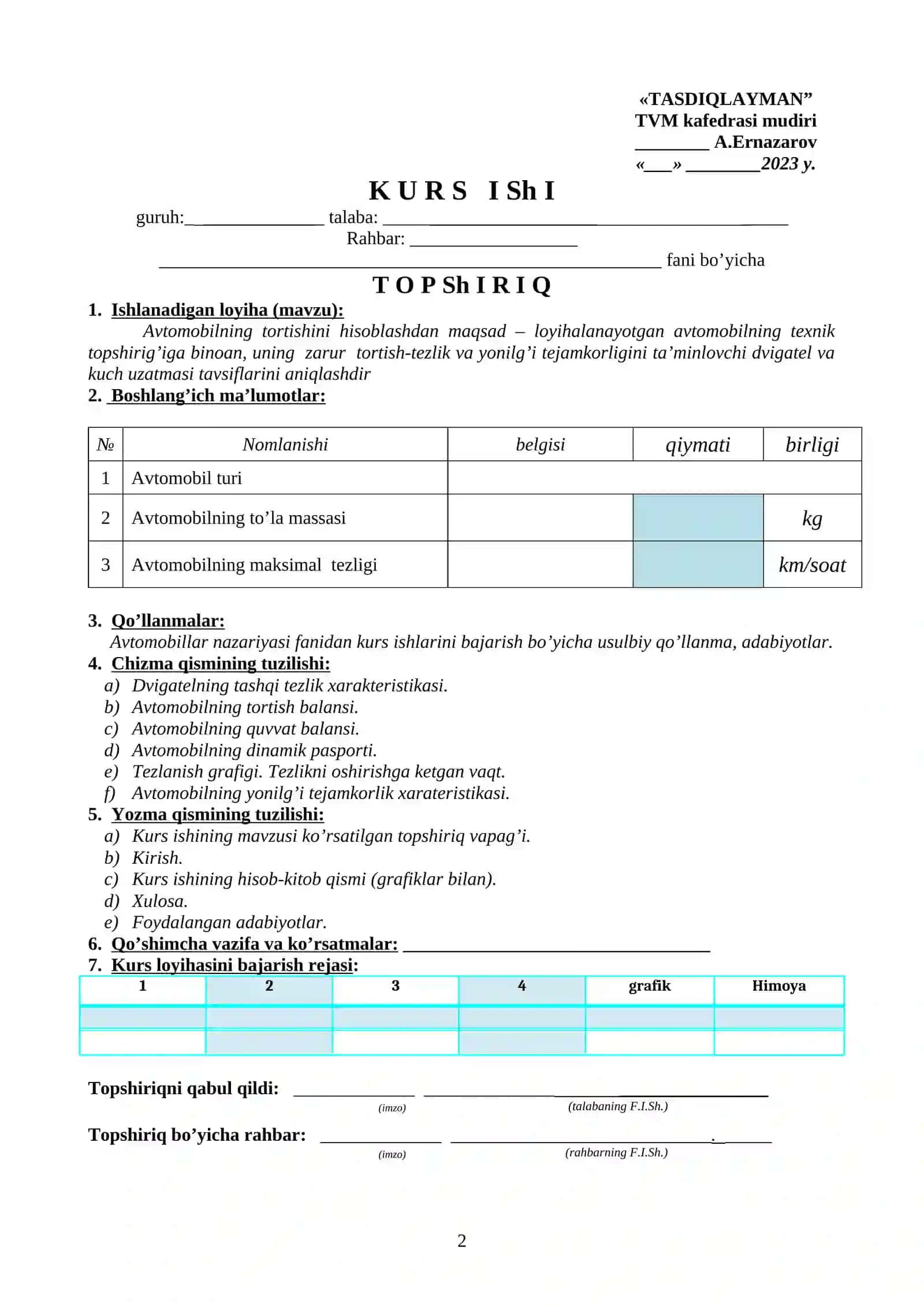 AVTOMOBILLAR VA TRAKTORLAR NAZARIYASI 2