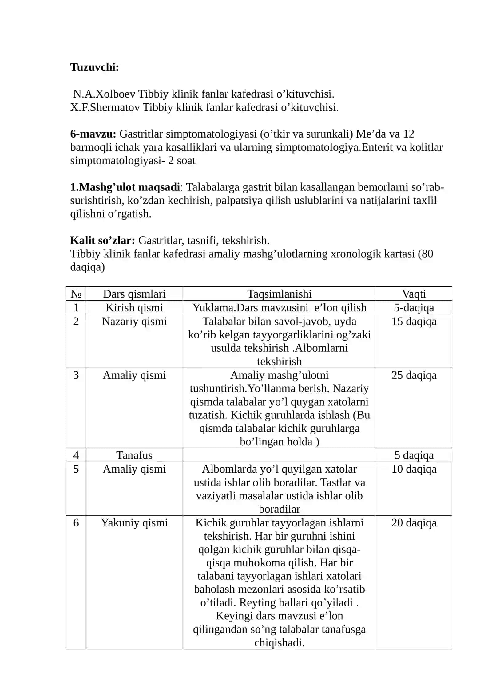 Gastritlar simptomatologiyasi (oʼtkir va surunkali) Meʼda va 12 barmoqli ichak yara kasalliklari va ularning simptomatologiya. Enterit va kolitlar simptomatologiyasi 2