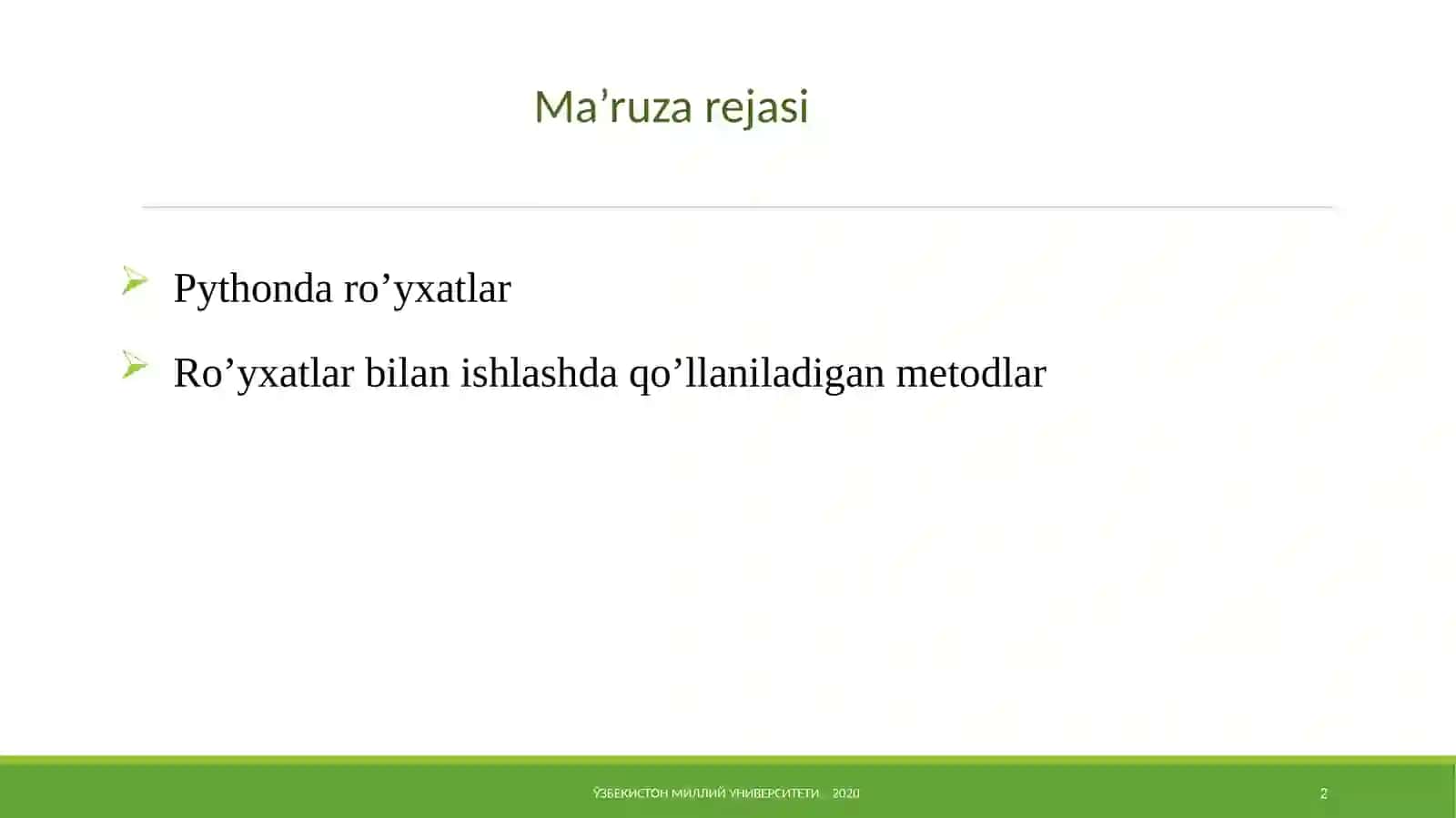 Ro`yxatlar va Pythondasturlash 2