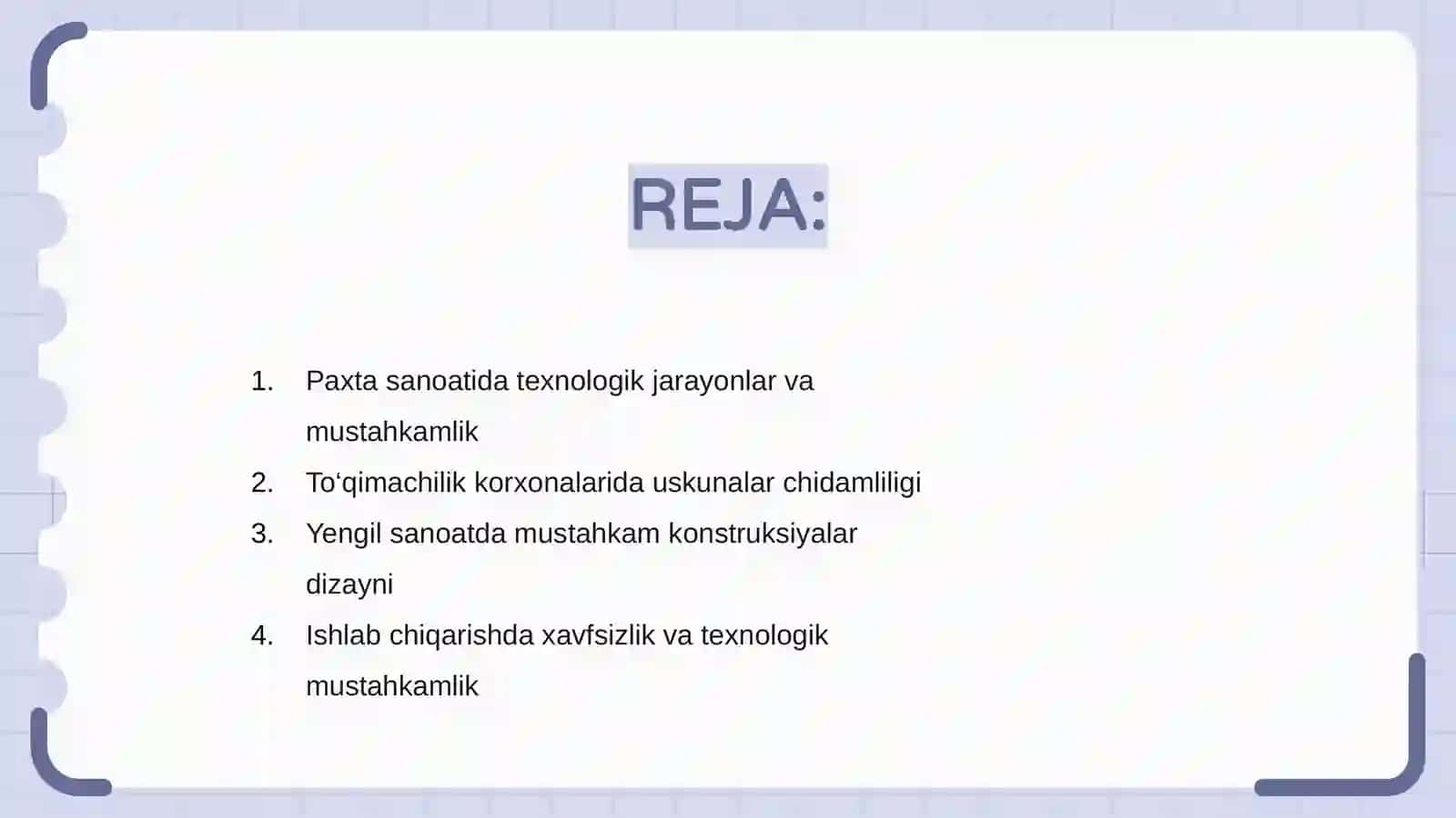 Paxta, to‘qimachilik va yengil sanoat korxonalarida texnologik jarayonlar uchun mustahkamlik 2