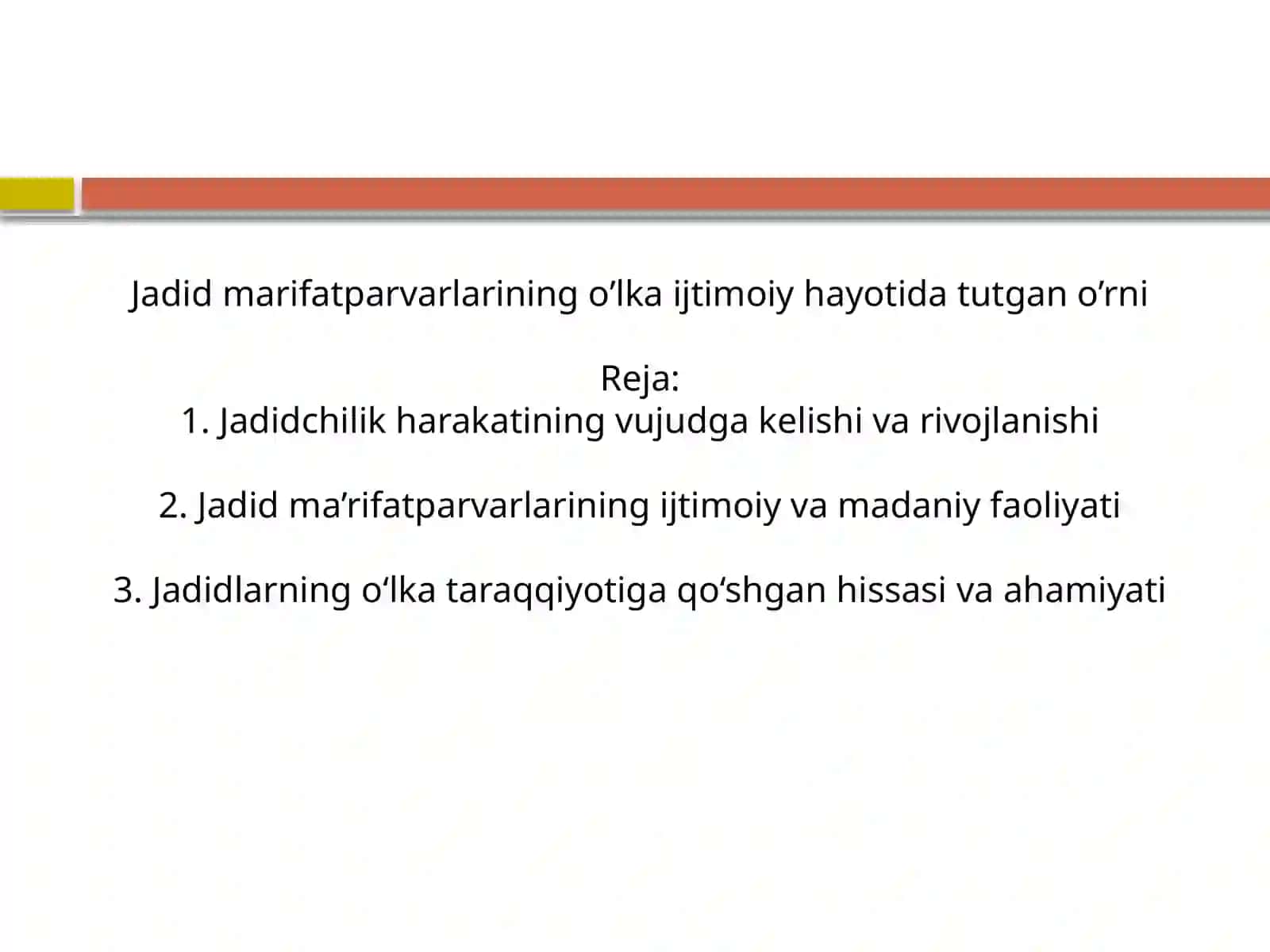 O'zbekistonning eng yangi tarix fanidan tayyorlagan taqdimoti 2
