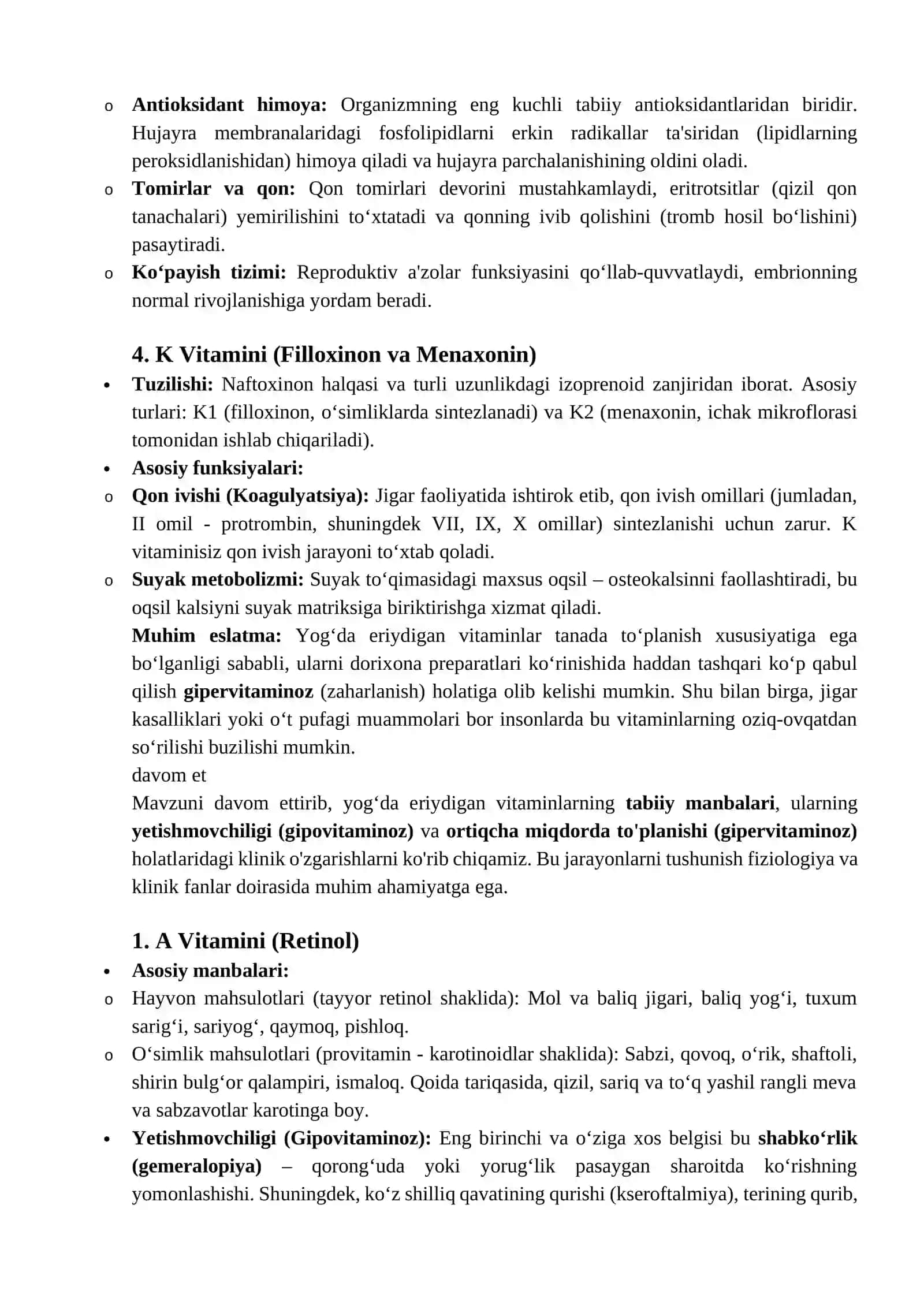 Yog`da eriydigan vitaminlar tuzulishi va funksiyalari 2