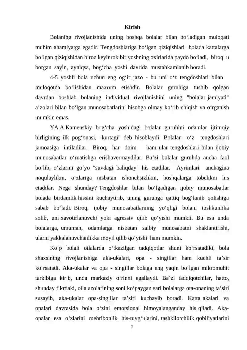 MAKTABGACHA TAʼLIM YOSHIDAGI BOLALARDA MULOQOT KOʻNIKMASINI SHAKLLANTIRISHNING OʻZIGA XOSLIGI 2