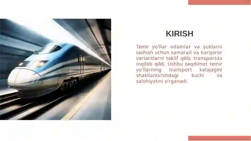 TRANSPORTDA INQILOB TEMIR YO'LLARNING KUCHI VA SALOHIYATI 2